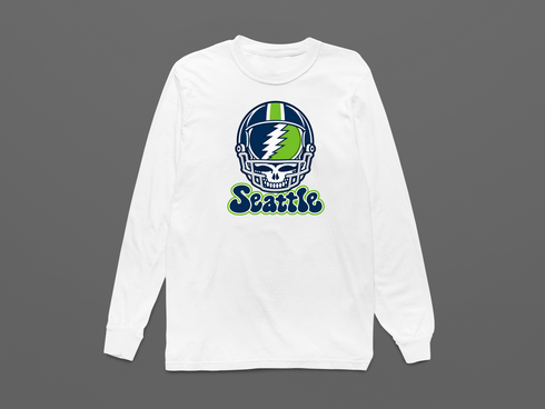 Seattle Helmet Stealie Premium Unisex Long-Sleeve — Seattle Seahawks — White
