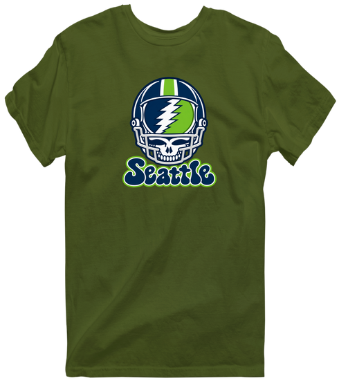 Seattle Helmet Stealie Premium Unisex T-Shirt — Seattle Seahawks — Military Green