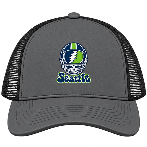 Seattle Helmet Stealie Premium Unisex Trucker Cap — Seattle Seahawks — Charcoal/Black