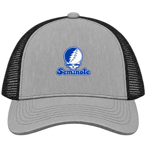Seminole Stealie Premium Unisex Trucker Cap — Design: Seminole State College — Heather Grey/Black