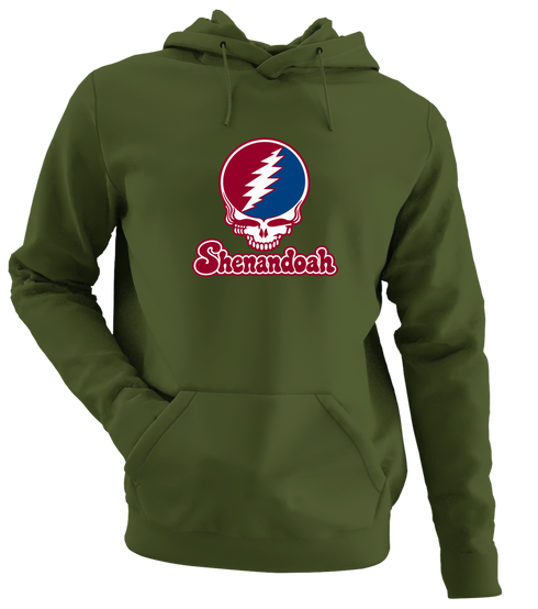 Shenandoah Stealie Premium Unisex Hoodie — Design: Shenandoah University — Military Green