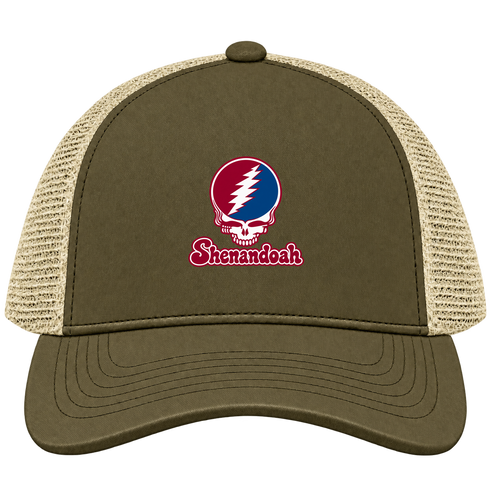 Shenandoah Stealie Premium Unisex Trucker Cap — Design: Shenandoah University — Moss/Khaki
