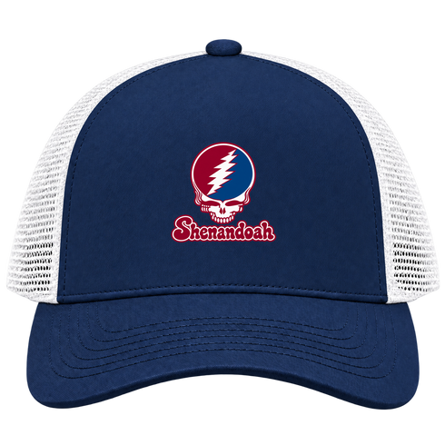 Shenandoah Stealie Premium Unisex Trucker Cap — Design: Shenandoah University — Navy/White