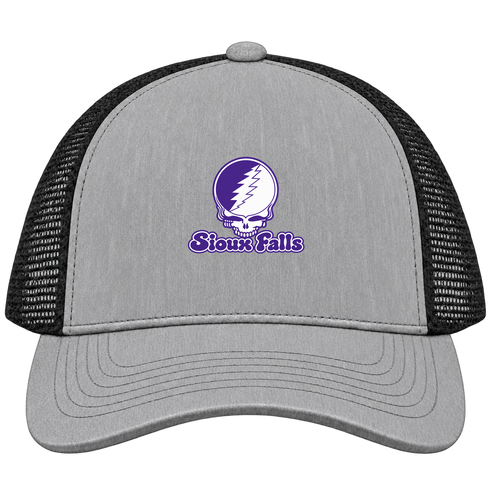 Sioux Falls Stealie Premium Unisex Trucker Cap — Design: Sioux Falls University of — Heather Grey/Black