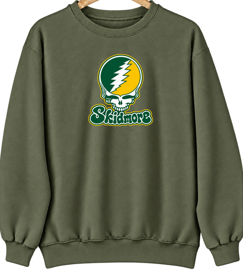 Skidmore Stealie Premium Unisex Crewneck — Design: Skidmore College — Military Green