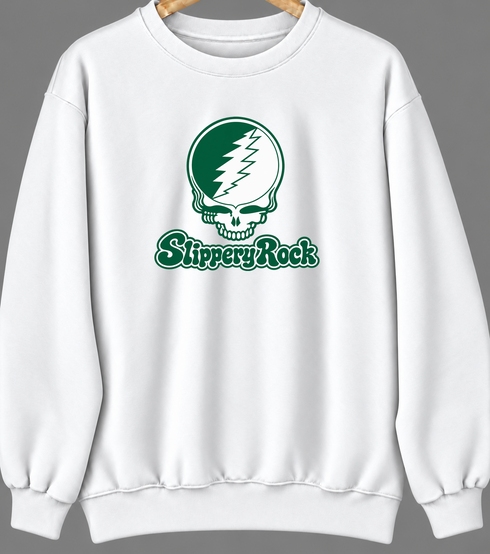Slippery Rock Stealie Premium Unisex Crewneck — Design: Slippery Rock University (PASSHE) — White