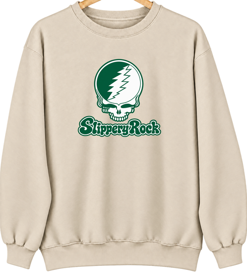 Slippery Rock Stealie Premium Unisex Crewneck — Design: Slippery Rock University (PASSHE) — Sand