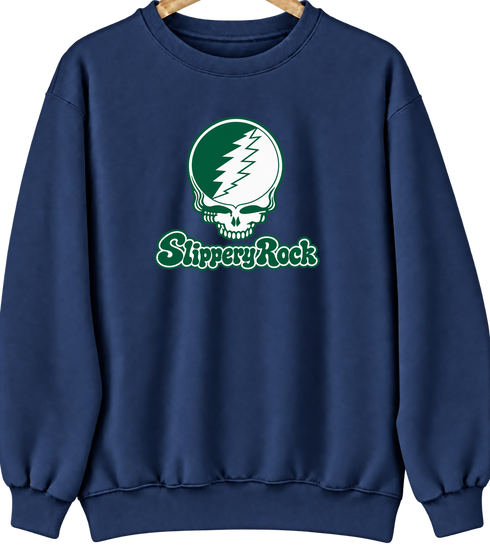 Slippery Rock Stealie Premium Unisex Crewneck — Design: Slippery Rock University (PASSHE) — Navy