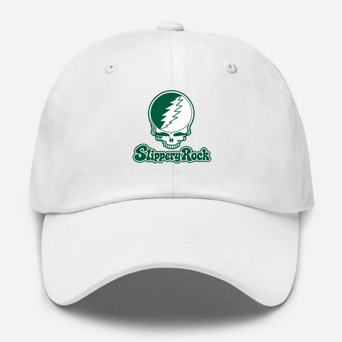Slippery Rock Stealie Premium Unisex Dad Hat — Design: Slippery Rock University (PASSHE) — White