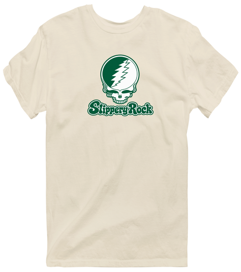 Slippery Rock Stealie Premium Unisex T-Shirt — Design: Slippery Rock University (PASSHE) — Sand
