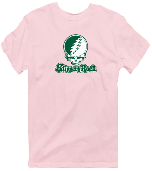 Slippery Rock Stealie Premium Unisex T-Shirt — Design: Slippery Rock University (PASSHE) — Light Pink