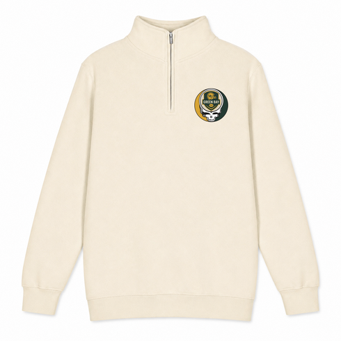 Green Bay Football - Premium Grateful Dead Quarter-Zip Pullover - Sand - 1