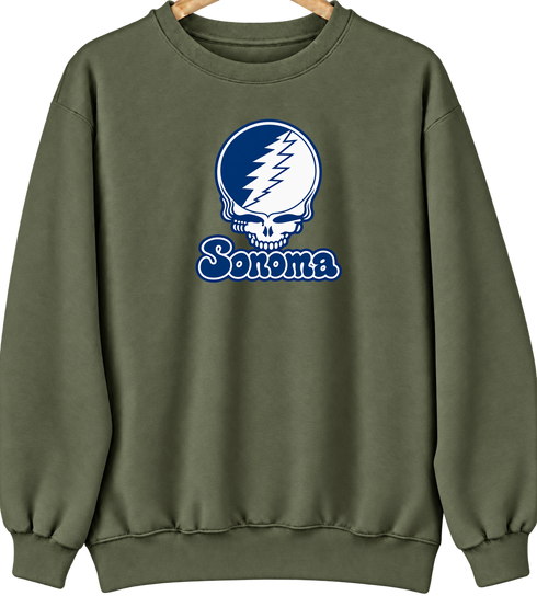 Sonoma State Stealie Premium Unisex Crewneck — Design: Sonoma State University — Military Green