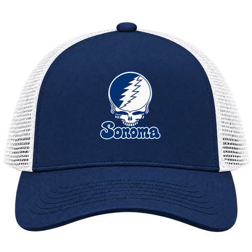 Sonoma State Stealie Premium Unisex Trucker Cap — Design: Sonoma State University — Navy/White