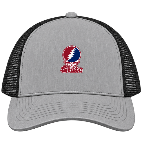 South Carolin Stealie Premium Unisex Trucker Cap — Design: South Carolina State University — Heather Grey/Black
