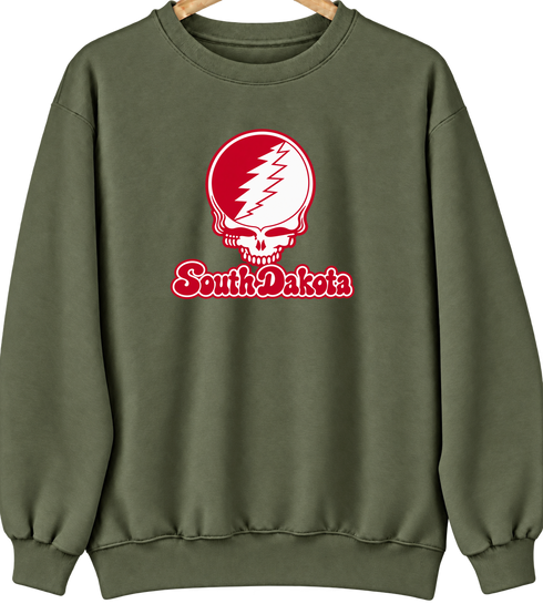 South Dakota Stealie Premium Unisex Crewneck — Design: South Dakota University of — Military Green