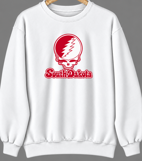 South Dakota Stealie Premium Unisex Crewneck — Design: South Dakota University of — White