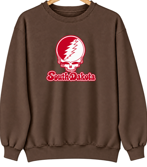 South Dakota Stealie Premium Unisex Crewneck — Design: South Dakota University of — Brown