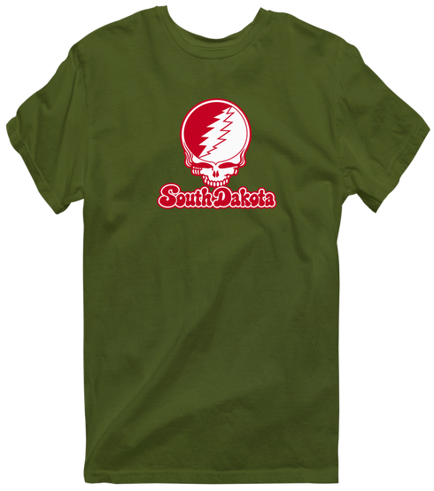 South Dakota Stealie Premium Unisex T-Shirt — Design: South Dakota University of — Military Green