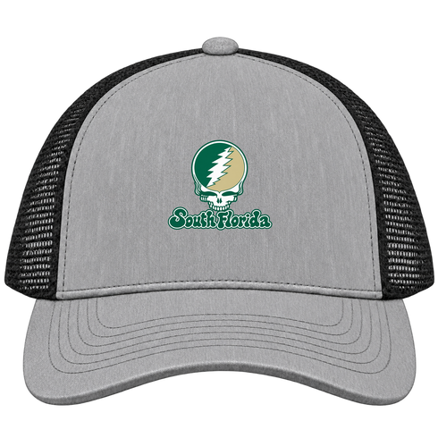 South Florida Stealie Premium Unisex Trucker Cap — Design: South Florida University of — Heather Grey/Black