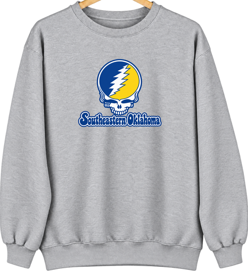 Southeastern Oklahoma Stealie Premium Unisex Crewneck — Design: Southeastern Oklahoma State University — Sport Grey