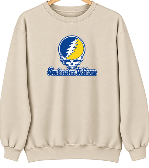 Southeastern Oklahoma Stealie Premium Unisex Crewneck — Design: Southeastern Oklahoma State University — Sand