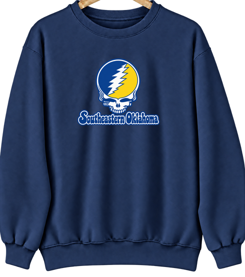 Southeastern Oklahoma Stealie Premium Unisex Crewneck — Design: Southeastern Oklahoma State University — Navy