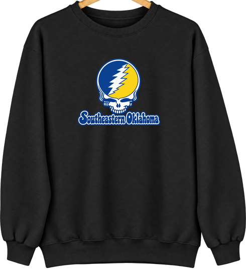 Southeastern Oklahoma Stealie Premium Unisex Crewneck — Design: Southeastern Oklahoma State University — Black