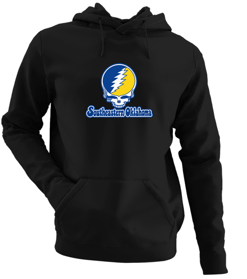 Southeastern Oklahoma Stealie Premium Unisex Hoodie — Design: Southeastern Oklahoma State University — Black