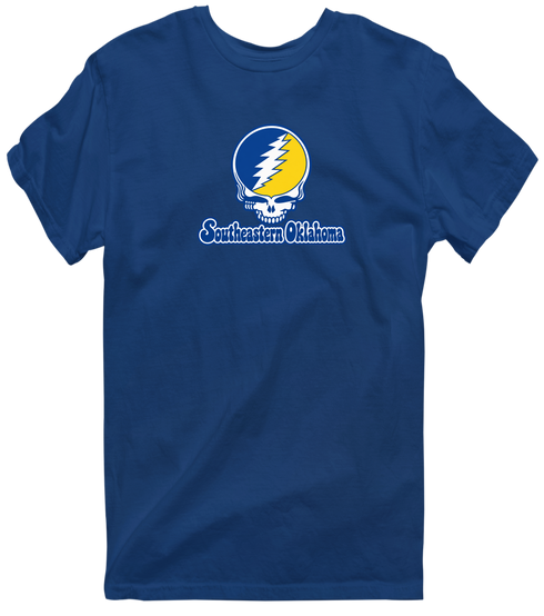 Southeastern Oklahoma Stealie Premium Unisex T-Shirt — Design: Southeastern Oklahoma State University — Navy