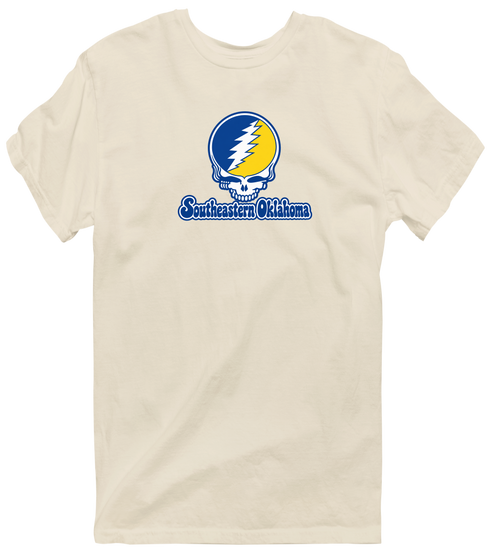 Southeastern Oklahoma Stealie Premium Unisex T-Shirt — Design: Southeastern Oklahoma State University — Sand