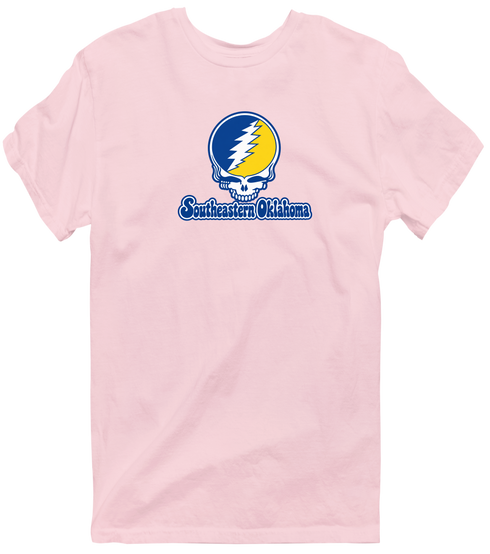 Southeastern Oklahoma Stealie Premium Unisex T-Shirt — Design: Southeastern Oklahoma State University — Light Pink