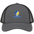 Southeastern Oklahoma Stealie Premium Unisex Trucker Cap — Design: Southeastern Oklahoma State University — Charcoal/Black