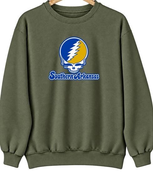 Southern Arkansas Stealie Premium Unisex Crewneck — Design: Southern Arkansas University — Military Green