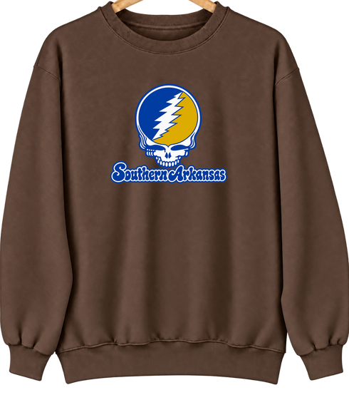 Southern Arkansas Stealie Premium Unisex Crewneck — Design: Southern Arkansas University — Brown
