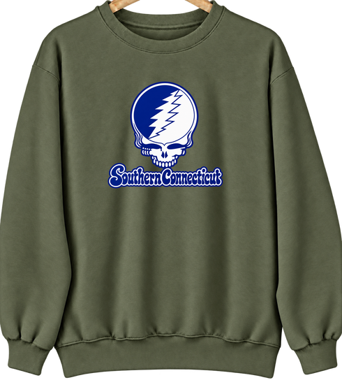 Southern Connecticut Stealie Premium Unisex Crewneck — Design: Southern Connecticut State University — Military Green