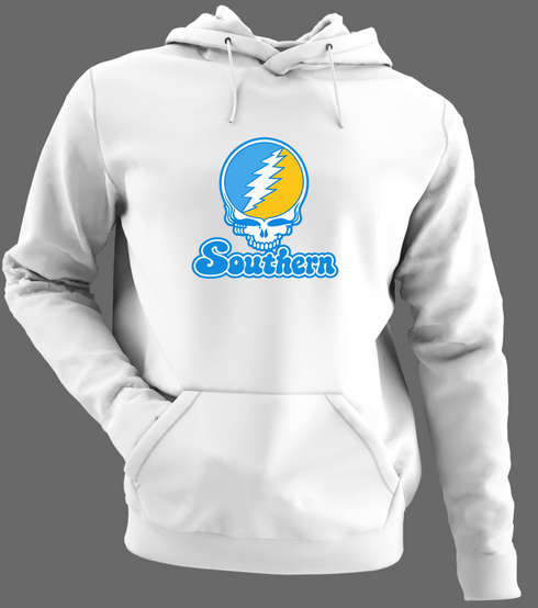 Southern Stealie Premium Unisex Hoodie — Design: Southern University — White/Grey