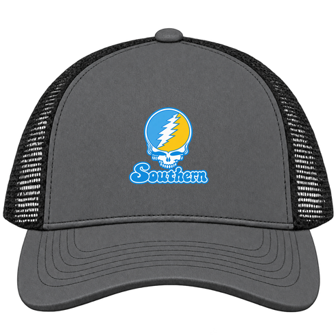 Southern Stealie Premium Unisex Trucker Cap — Design: Southern University — Charcoal/Black