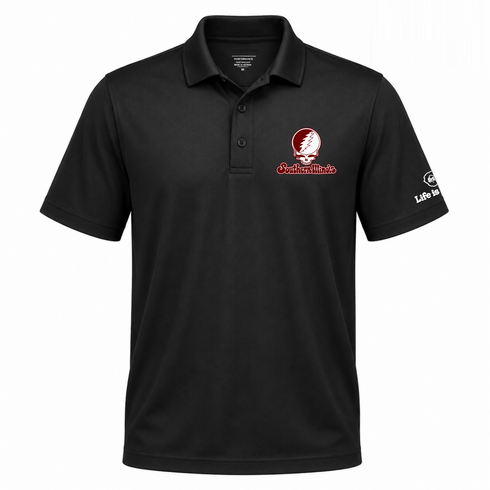 Southern Illinois Stealie Premium Unisex Polo — Design: Southern Illinois University — Black
