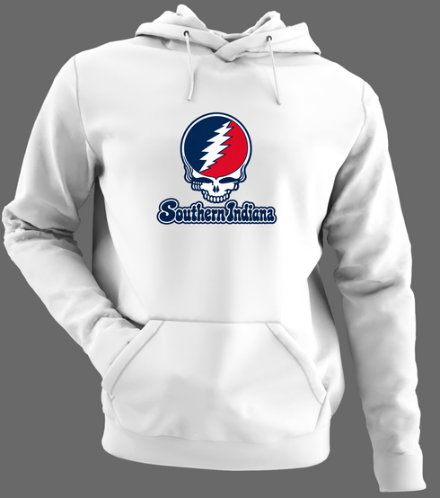 Southern Indiana Stealie Premium Unisex Hoodie — Design: Southern Indiana University of — White/Grey