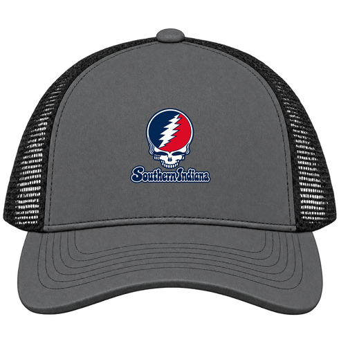 Southern Indiana Stealie Premium Unisex Trucker Cap — Design: Southern Indiana University of — Charcoal/Black