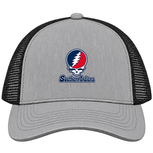 Southern Indiana Stealie Premium Unisex Trucker Cap — Design: Southern Indiana University of — Heather Grey/Black