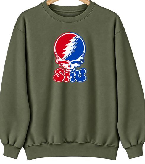 Southern Methodist Stealie Premium Unisex Crewneck — Design: Southern Methodist University — Military Green