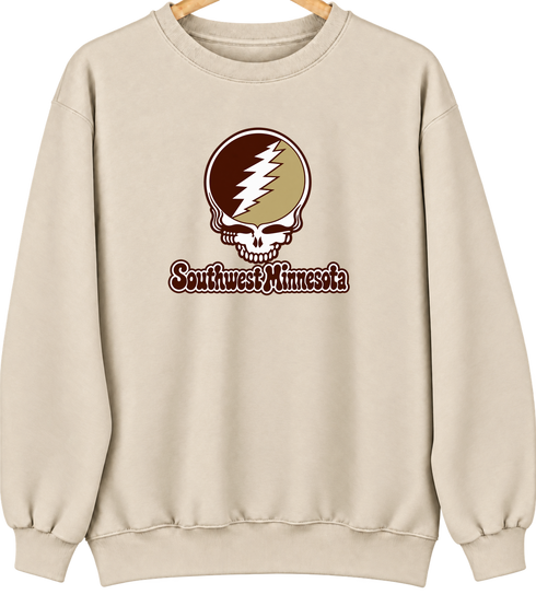 Southwest Minnesota Stealie Premium Unisex Crewneck — Design: Southwest Minnesota State University — Sand