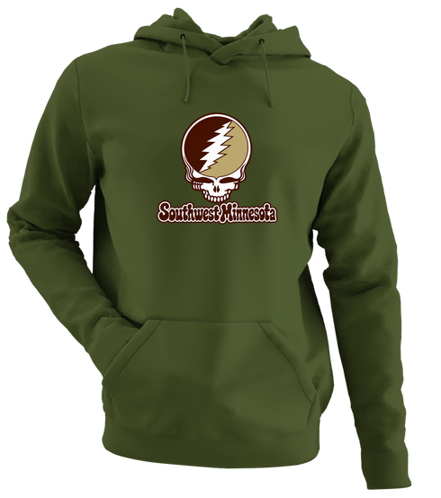 Southwest Minnesota Stealie Premium Unisex Hoodie — Design: Southwest Minnesota State University — Military Green