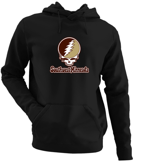 Southwest Minnesota Stealie Premium Unisex Hoodie — Design: Southwest Minnesota State University — Black