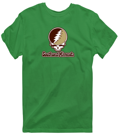 Southwest Minnesota Stealie Premium Unisex T-Shirt — Design: Southwest Minnesota State University — Irish Green