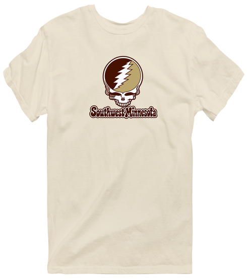 Southwest Minnesota Stealie Premium Unisex T-Shirt — Design: Southwest Minnesota State University — Sand