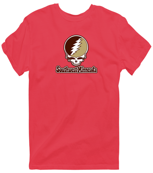 Southwest Minnesota Stealie Premium Unisex T-Shirt — Design: Southwest Minnesota State University — Heather Red
