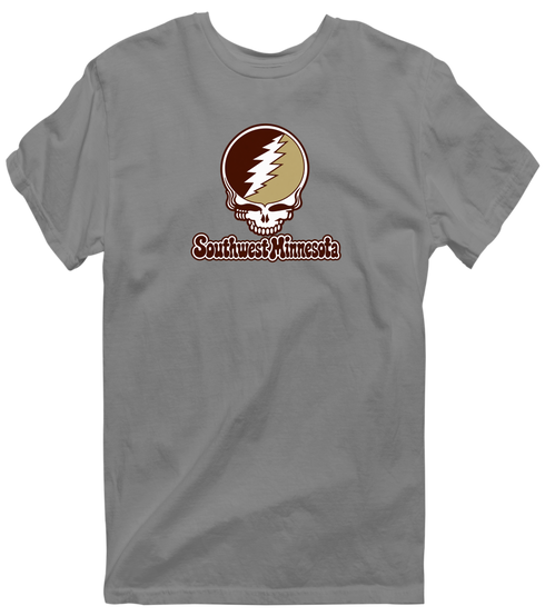 Southwest Minnesota Stealie Premium Unisex T-Shirt — Design: Southwest Minnesota State University — Dark Heather